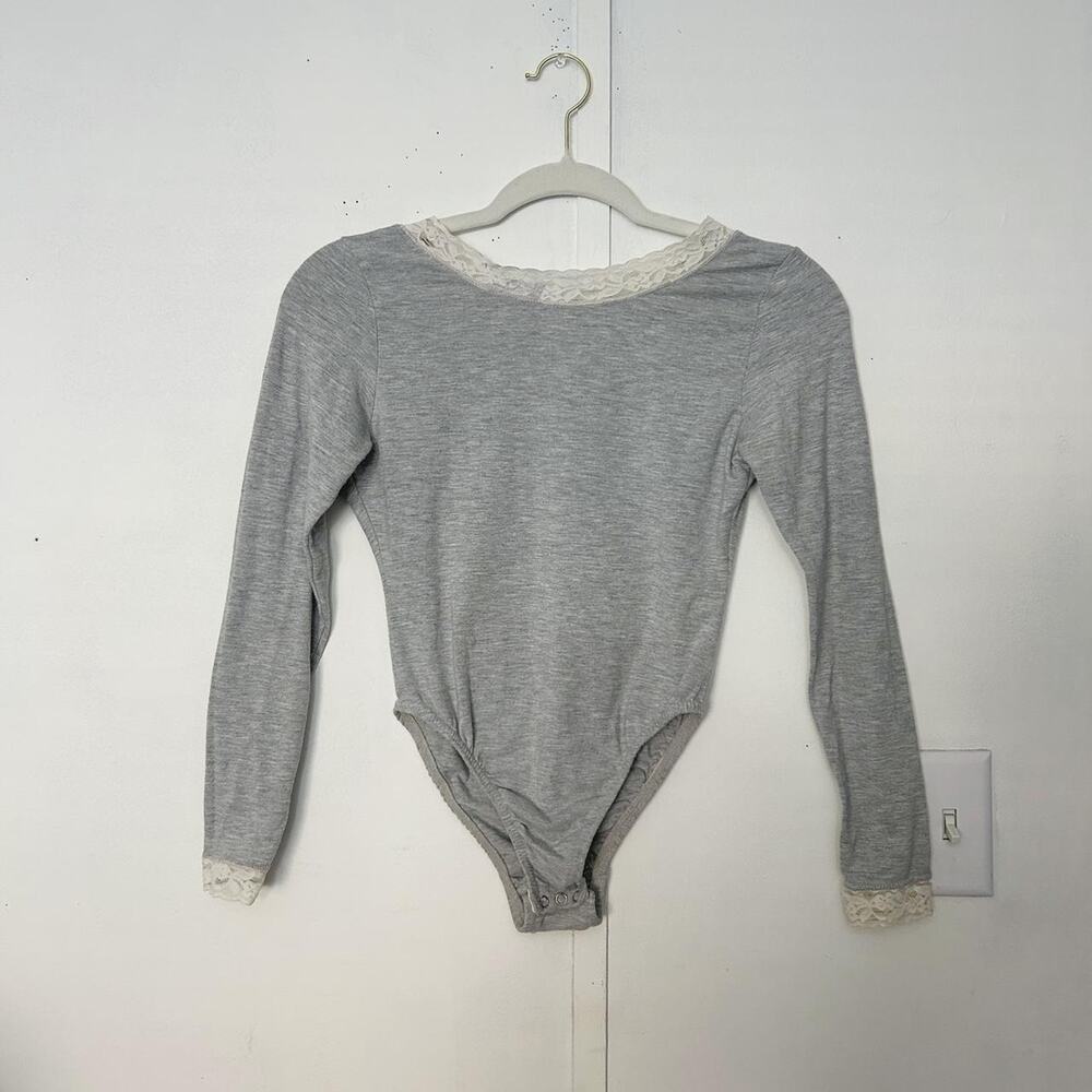 Gray Long Sleeve Y2K Bodysuit